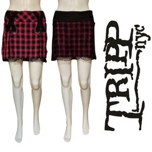 Tripp nyc Daang Goodman Pink And Black Plaid Reversible Fishnet Pleated Skirt